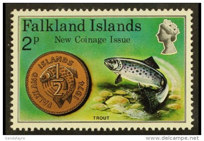 1975 2p Multicolored, "Crown To Right Of CA" Variety, SG 316w, Never Hinged Mint For More Images, Please Visit... - Falklandeilanden