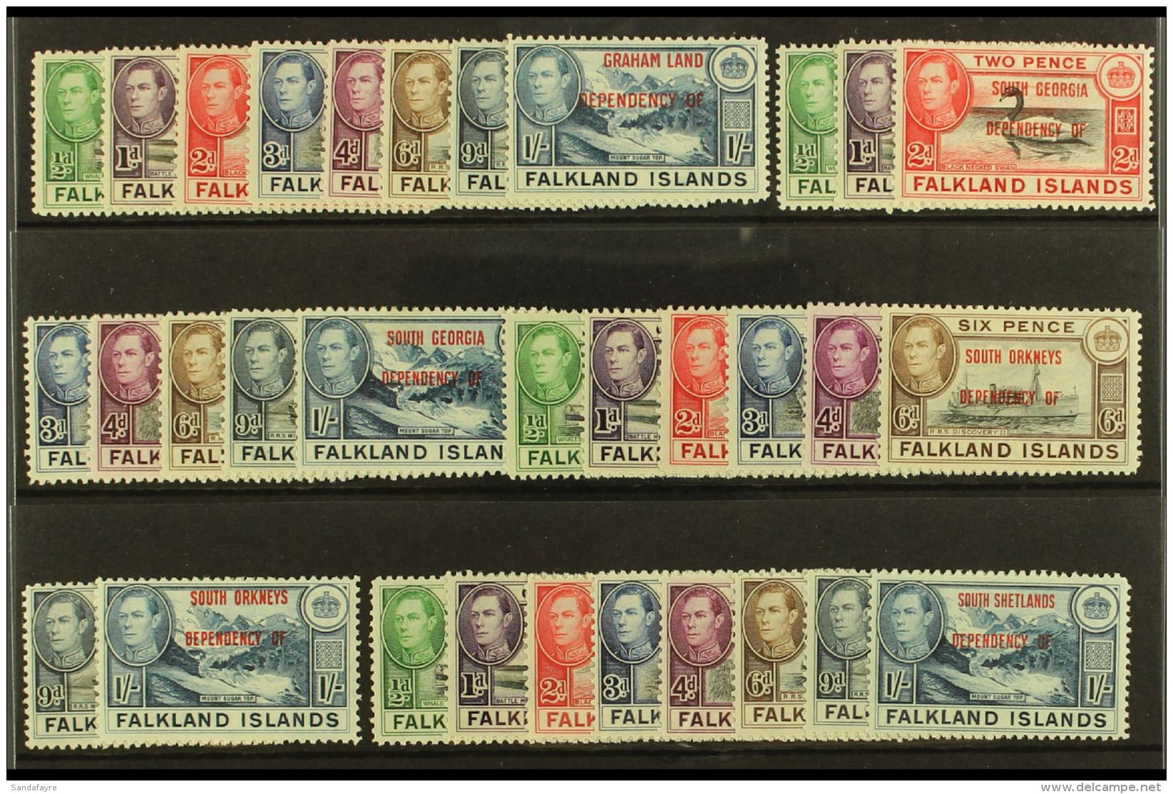 1944-45 Graham Land, South Georgia, South Orkney &amp; South Shetland Opts Sets, SG A1/8, SG B1/8, SG C1/8 &amp;... - Falkland