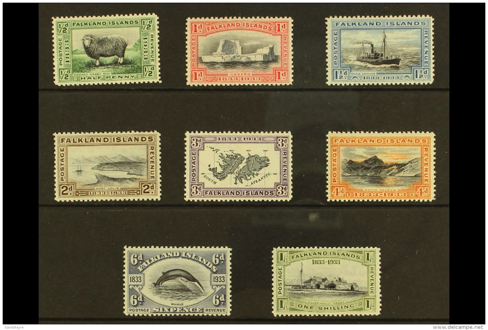 1933 Centenary Set Complete To 1s, SG 127/134, Fine Mint. (8 Stamps) For More Images, Please Visit... - Falkland