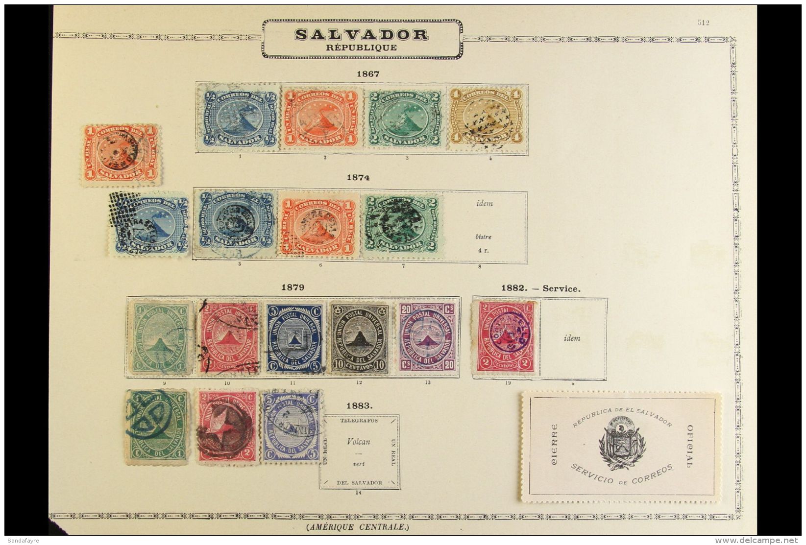 1868-1899 COLLECTION On Ancient Pages, Mint &amp; Used, Inc 1867 Set Used, 1874 Opts Used Set To 2r, 1879 Set... - El Salvador