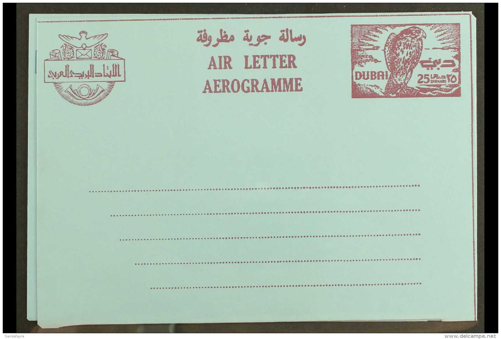 AIRLETTER 1971 COLOUR TRIAL 25d Hawk, Printed In Red On Blue (issued In Dark Blue On Blue Paper), As Kessler K18,... - Dubai