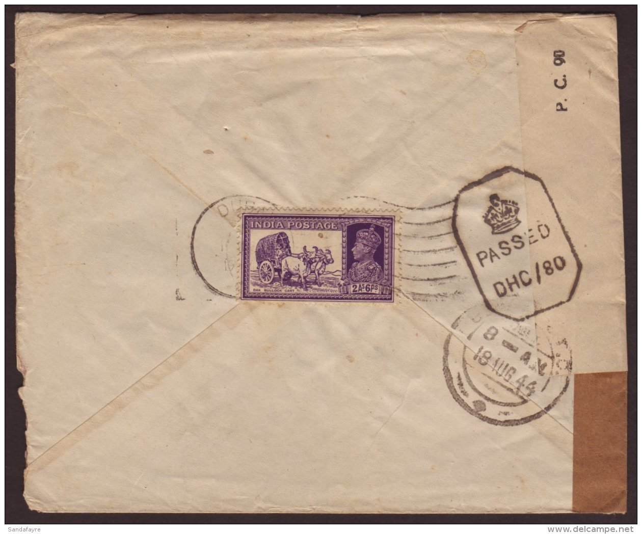 1944 INDIA USED IN: (August) Envelope To Bombay, Bearing On The Flap KGVI 2a 6p Violet, Tied By Crisp DUBAI... - Dubai