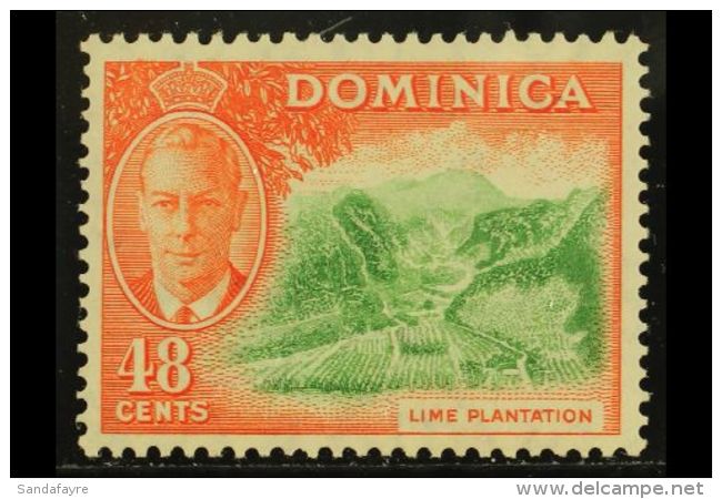 1951 48c Bright-green &amp; Red-orange BROKEN "C" FOR "CA" IN WATERMARK Variety, SG 131 Var, Fine Never Hinged... - Dominica (...-1978)