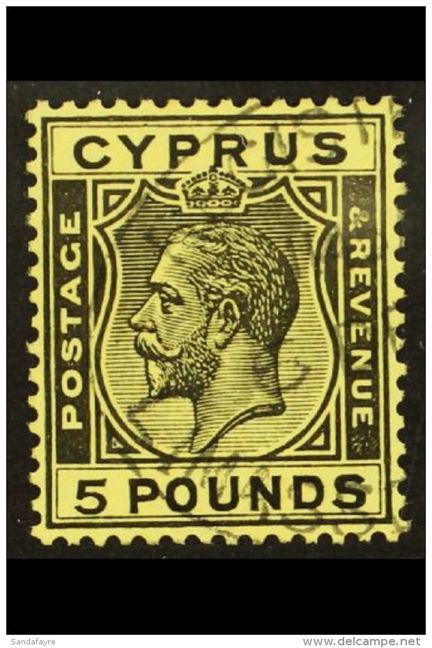 1924 &pound;5 Black And Yellow, SG 117a, Very Fine Used With Neat Oval Limassol Registered Cancel. BPA Photo... - Andere & Zonder Classificatie