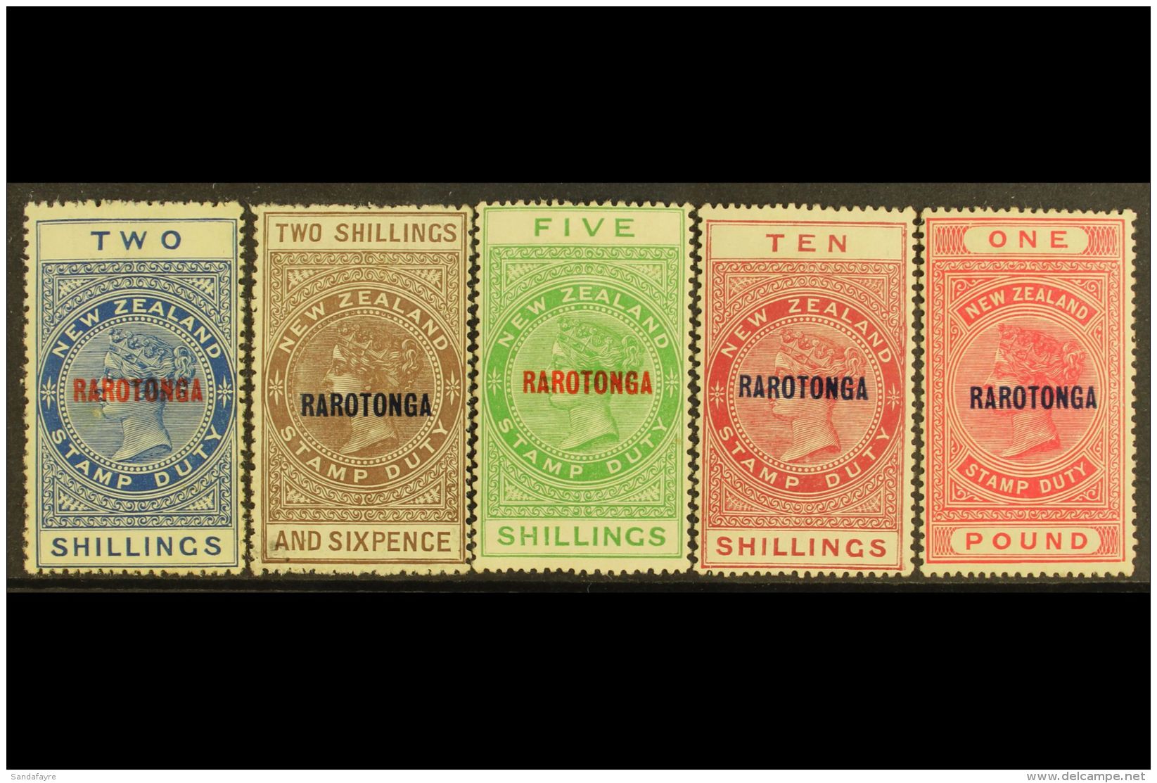 POSTAL FISCALS 1921-23 Complete "RAROTONGA" Opt'd Set, SG 76/80, Some Light Gum Tone On 2s, Otherwise Fine Mint... - Cookeilanden