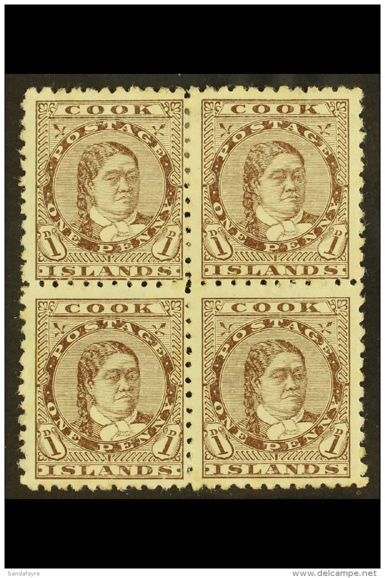 1893-1900 1d Bistre-brown Perf 11, SG 13b, Fine Mint (two Stamps Never Hinged) BLOCK Of 4, Fresh. (4 Stamps) For... - Cookeilanden