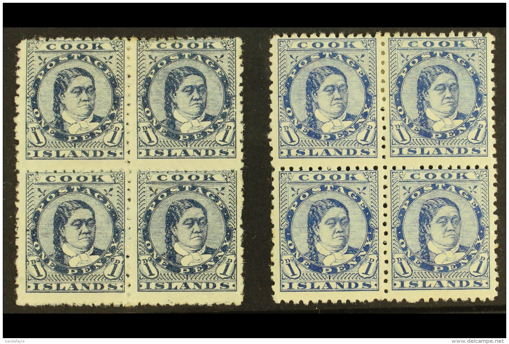 1893-1900 1d Blue Perf 12x11&frac12;, SG 6, Two Distinct Shades In Fine Mint (two Stamps In Each Block Never... - Cookeilanden