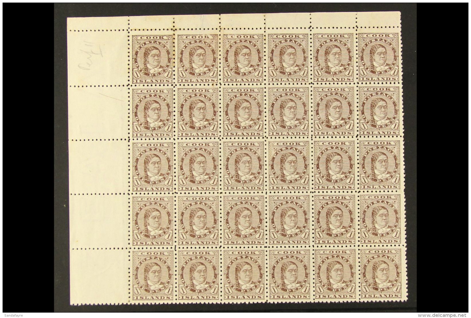 1893-1900 1d Deep Brown Perf 11, SG 13, A Fresh Mint (traces Of Gum Only) Complete Upper Left HALF-PANE Of 30... - Cook