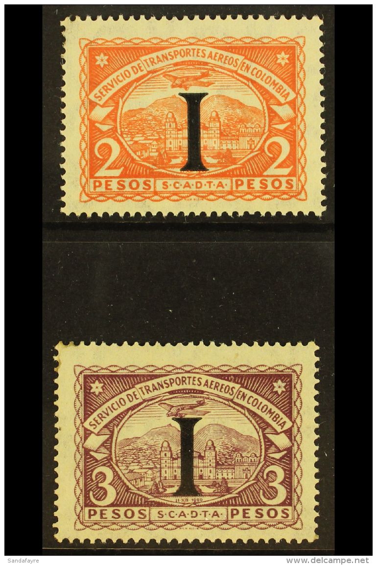 SCADTA ITALY 1923 2p Red-orange &amp; 3p Violet With Smaller "I" Overprints (Scott CLIT35/36, SG 41/42, Michel LA... - Colombia