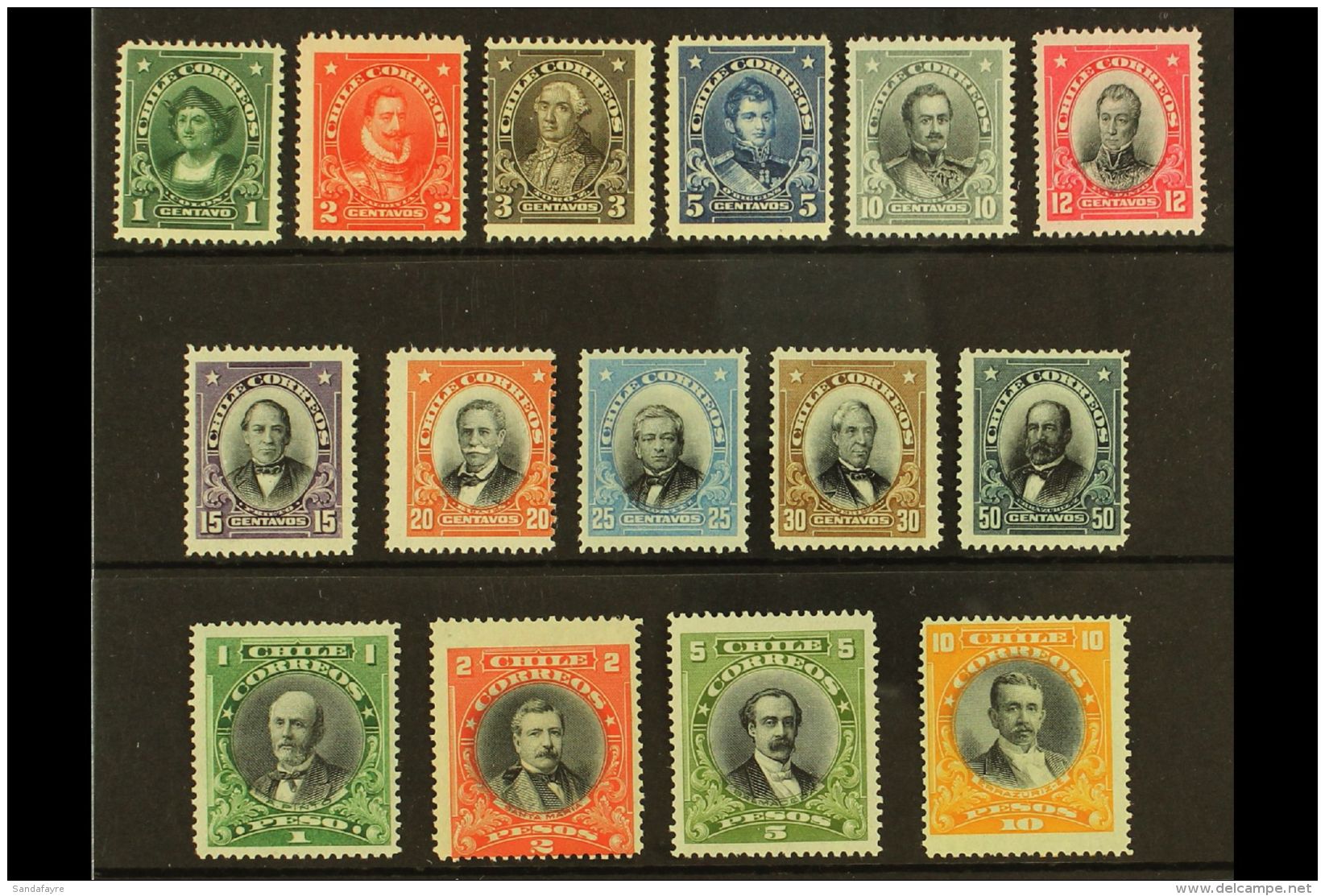 1911 Portraits Complete Set (Scott 98/112, SG 135/49), Fine Mint, Very Fresh. (15 Stamps) For More Images, Please... - Chile