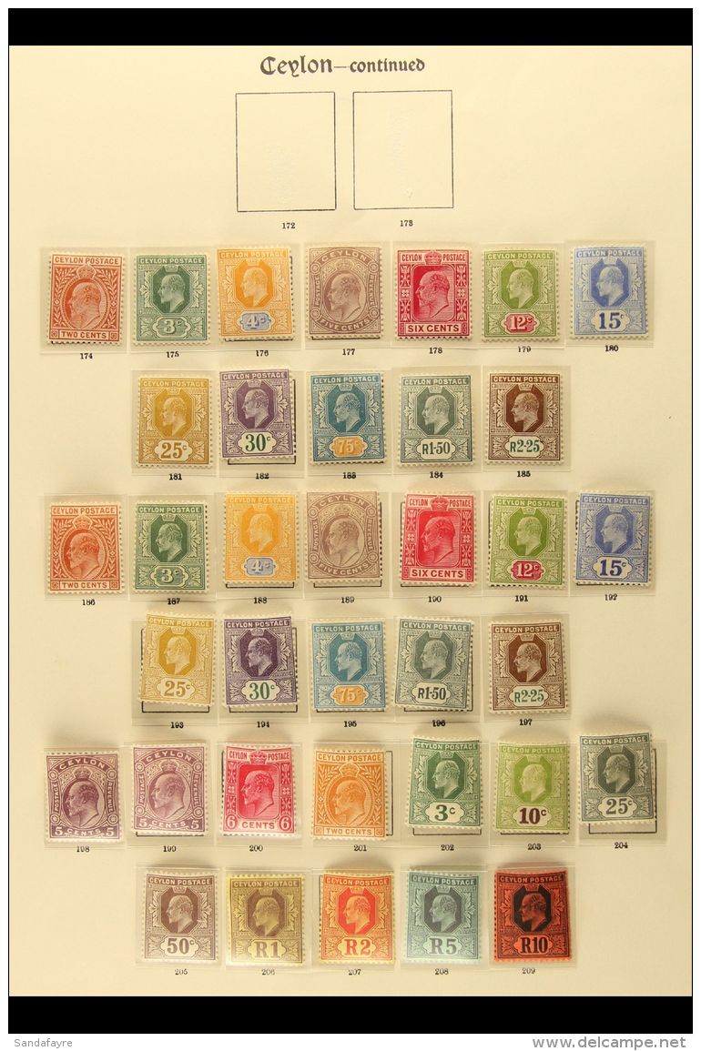 1903 - 1910 ED VII ISSUES COMPLETE MINT Superb Fresh Mint Sets, SG 265/300, Complete. (36 Stamps) For More Images,... - Ceylon (...-1947)