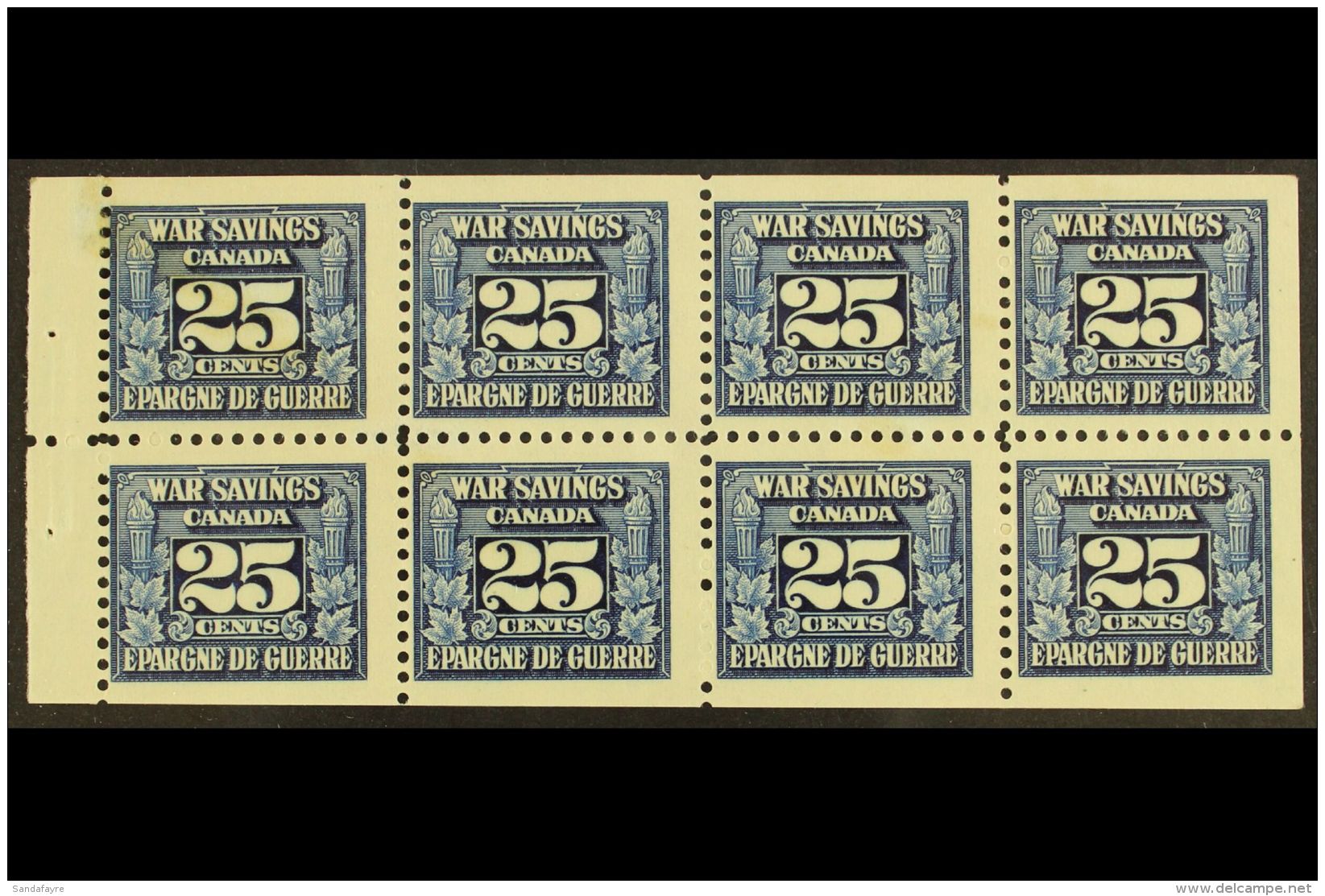 REVENUE STAMPS WAR SAVINGS 1940-41 25c Blue, White Gum, Complete Pane Of 8, Van Dam FWS5c, Never Hinged Mint, A... - Autres & Non Classés