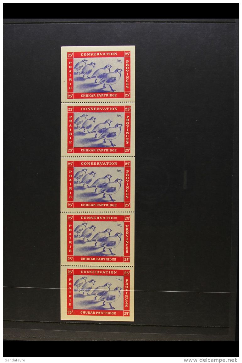 REVENUE STAMPS PRAIRIE PROVINCES 1943 Conservation Stamp 25c "Chukar Partridge" Complete Pane Of Five, Van Dam... - Andere & Zonder Classificatie