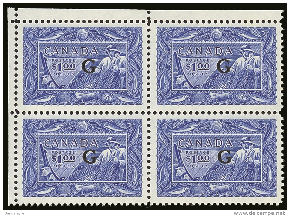 OFFICIAL 1950-51 $1 Ultramarine "G" Overprint, SG O192, Very Fine Never Hinged Mint Corner BLOCK Of 4, Very Fresh.... - Andere & Zonder Classificatie