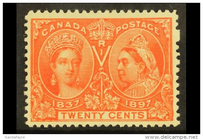 1897 20c Vermilion Jubilee With Unusual Missing Perf Pin At Right, SG 133, Very Fine Lightly Hinged Mint. For More... - Other & Unclassified
