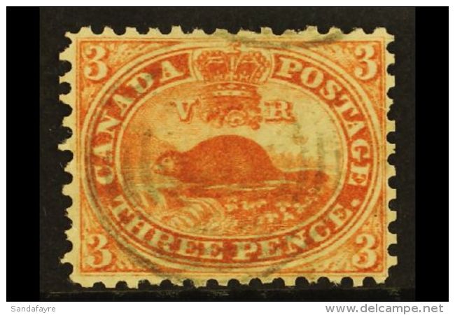 1858-9 3d Red, Beaver, On Machine Made Medium Wove Paper, SG 26, Very Fine Used With Neat Central Concentric... - Autres & Non Classés