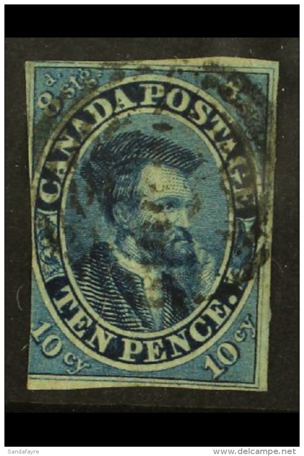 1852-57 10d Blue Jacques Cartier, SG 15, Used With 3 Margins (just Into At Left). Attractive. For More Images,... - Other & Unclassified