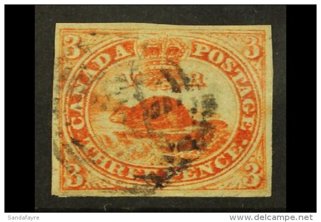 1852 3d Orange- Red On Thin Paper Imperf, Unitrade 4d, Used With 4 Balanced Margins. For More Images, Please Visit... - Autres & Non Classés