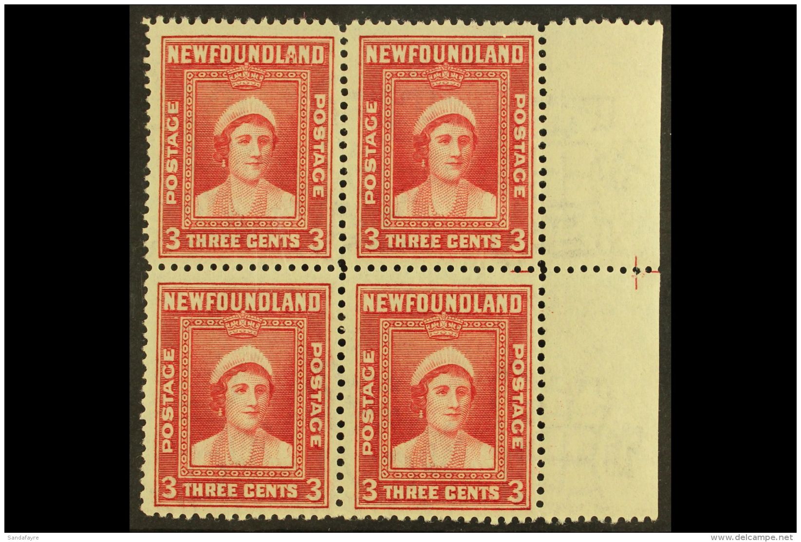 1941-44 3c Carmine Block Of Four With One Stamp Showing The DAMAGED "A" Variety, SG 278 &amp; 278b, Never Hinged... - Andere & Zonder Classificatie