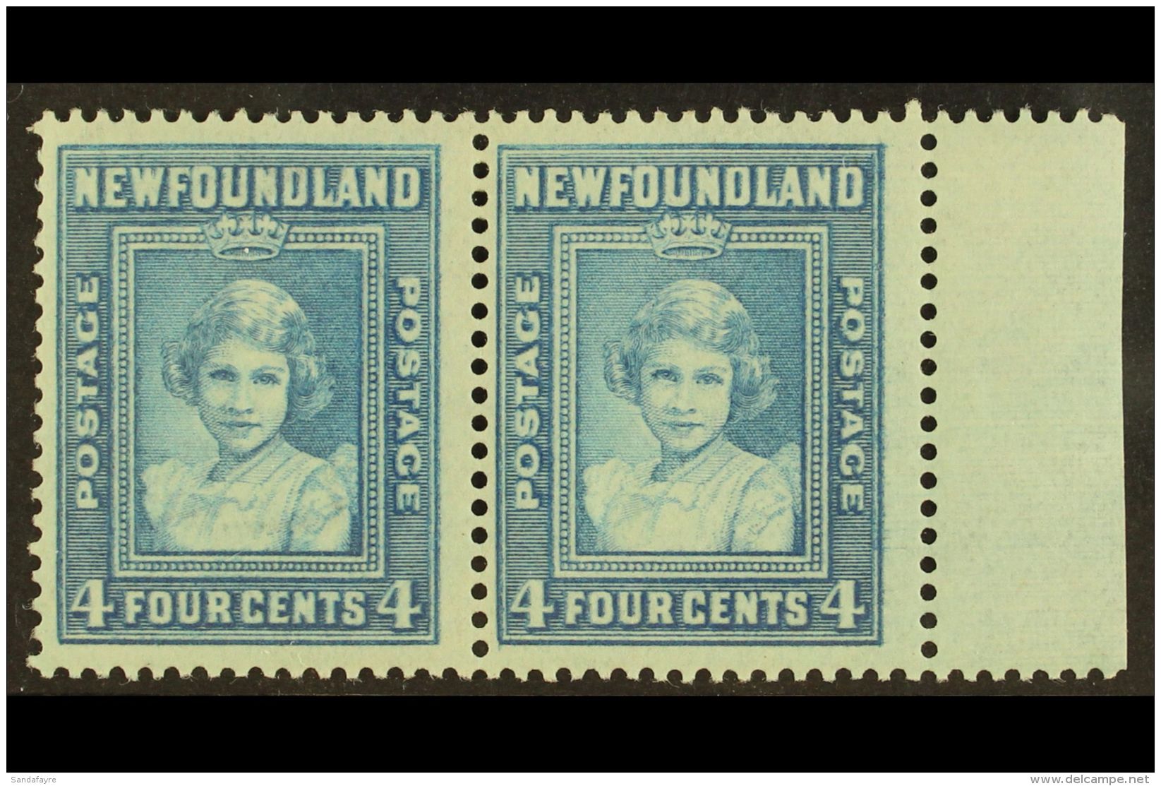 1938 4c Light Blue Princess Elizabeth PAIR WITH &amp; WITHOUT WATERMARK, SG 270a, Very Lightly Hinged Mint. For... - Andere & Zonder Classificatie