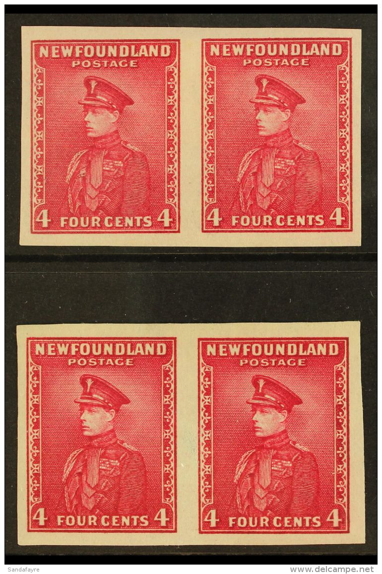 1932 4c Rose-lake Prince Of Wales TWO IMPERF PAIRS With And Without Gum, Unitrade 189a &amp; 189aI, Very Fine (2... - Autres & Non Classés
