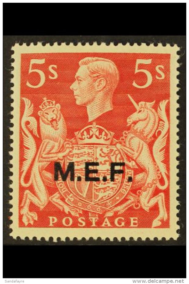 MIDDLE EASTERN FORCES 1943 5s Red Geo VI Ovptd "MEF", Showing The Variety "Positional T On Kings Head",... - Afrique Orientale Italienne