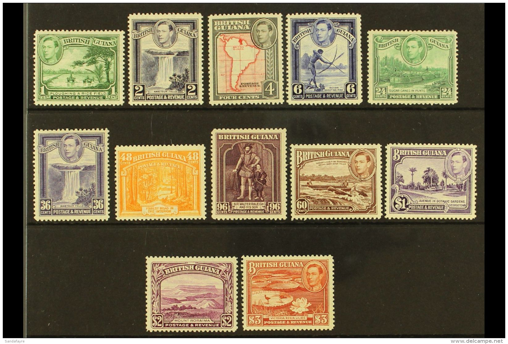 1938-52 Pictorials Perf 12&frac12; Complete Set, SG 308a/19, Very Fine Mint, Fresh. (12 Stamps) For More Images,... - Guyane Britannique (...-1966)