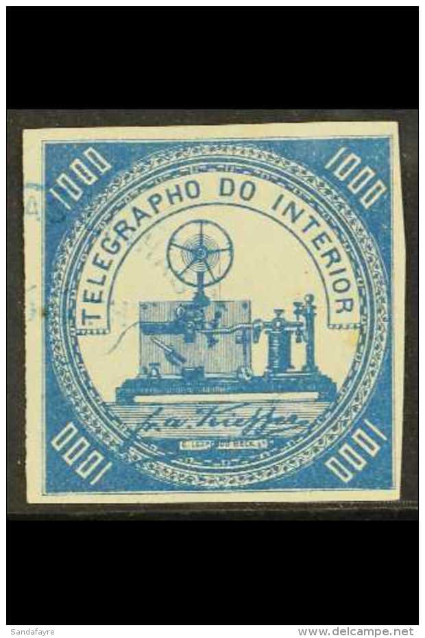 TELEGRAPHS 1873 1000r Blue, Yv 6, Fine Used, Signed Brun. Scarce Stamp. For More Images, Please Visit... - Andere & Zonder Classificatie