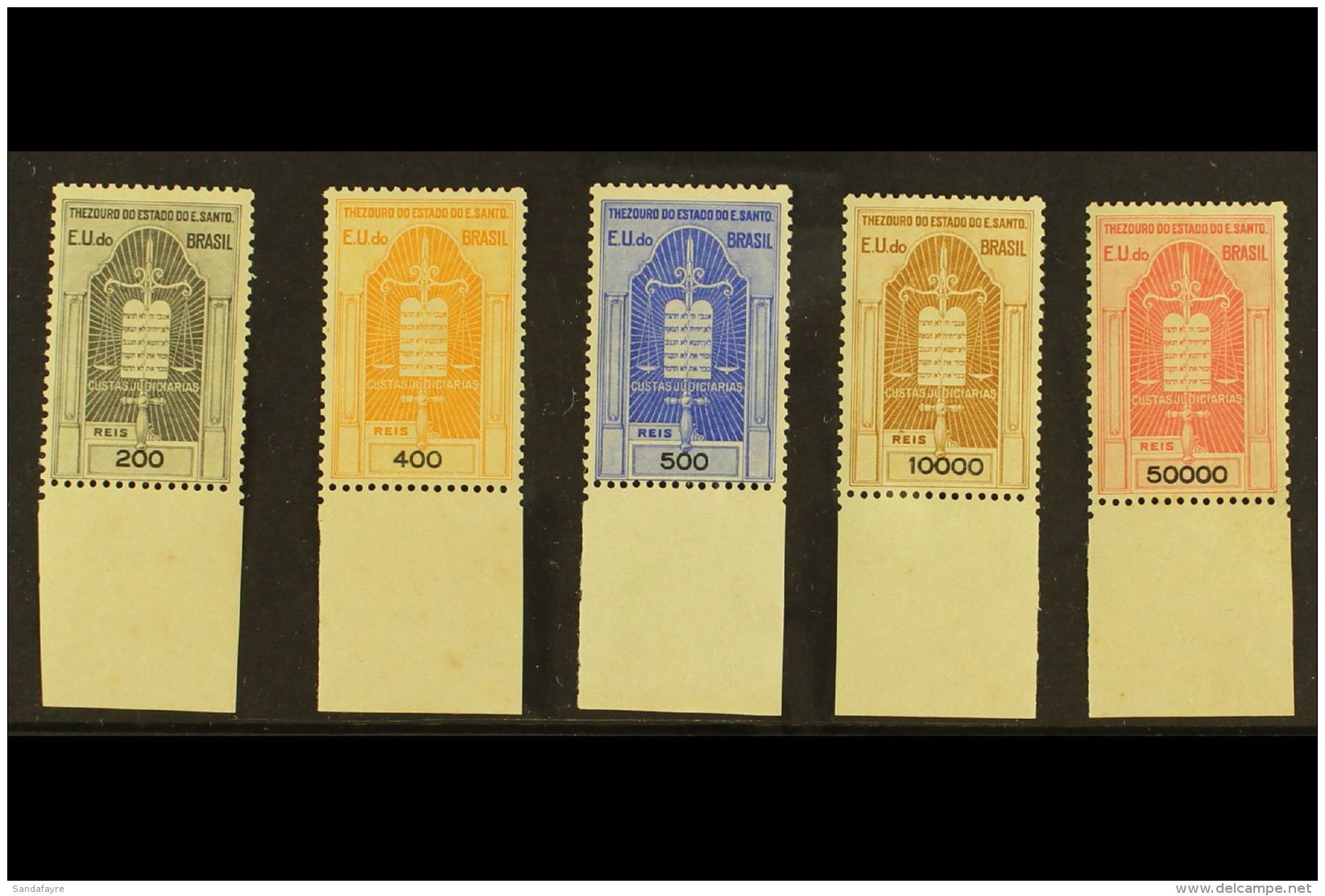REVENUE STAMPS State Of Espirito Santo 1932 JUDICIAL Five Different Values To 50,000r, Never Hinged Mint, Light... - Sonstige & Ohne Zuordnung