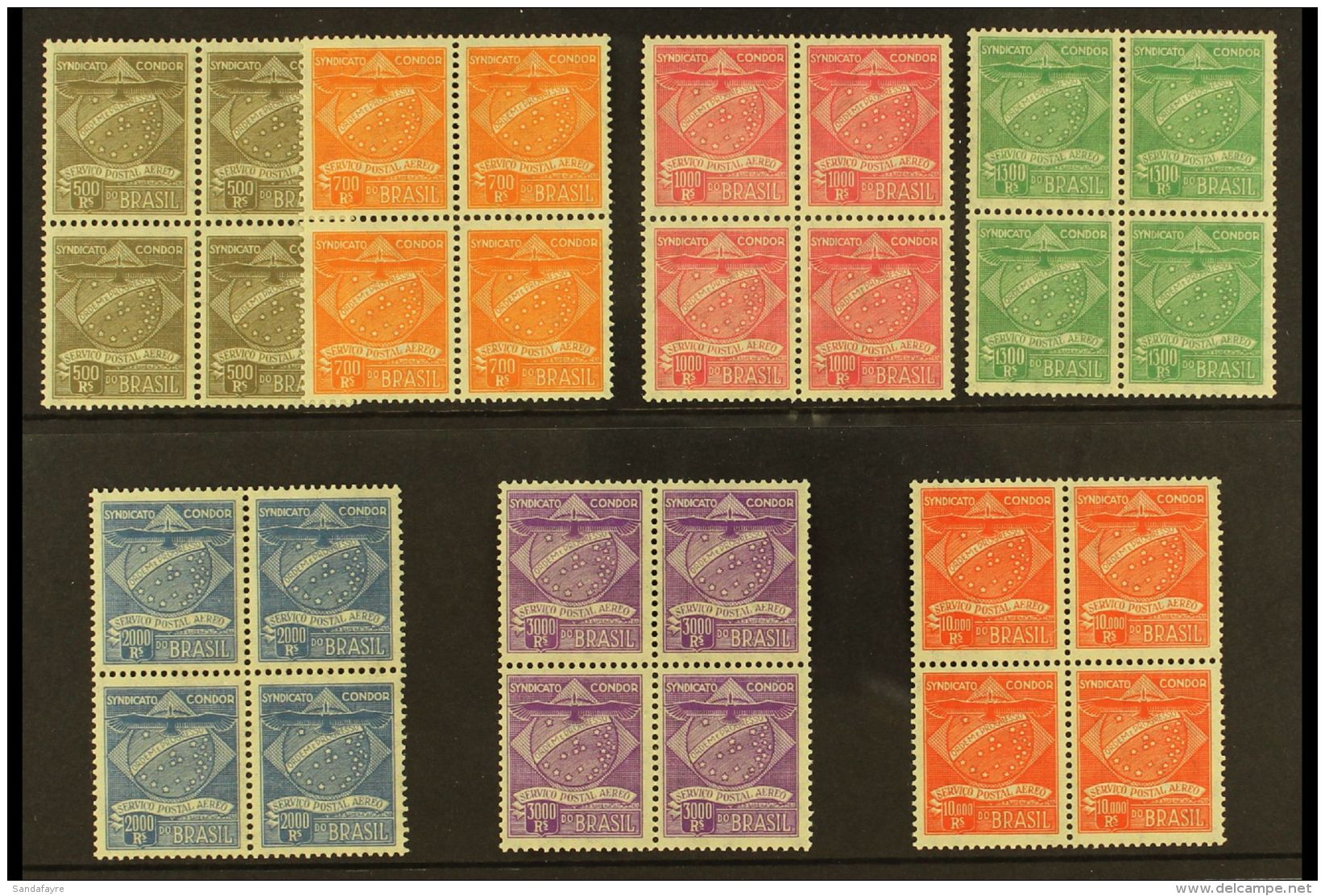 CONDOR 1927 "Syndicato Condor" Complete Set, Michel C1/C7, As Fine Never Hinged Mint BLOCKS OF FOUR. (7 Blocks, 28... - Sonstige & Ohne Zuordnung