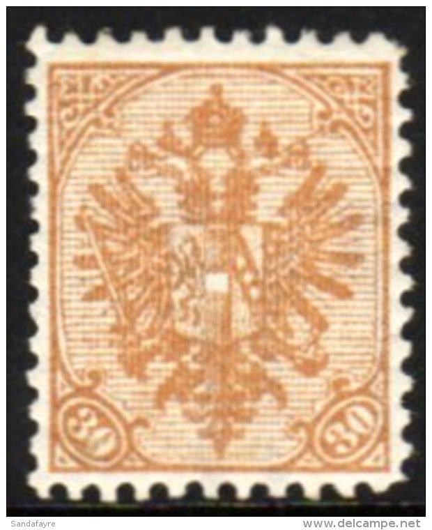 1900-01 30h Brown, Perf 10&frac12; On Ordinary Paper, Mi 18 B X, Very Fine Mint, Clearly Showing Portions Of Two... - Bosnie-Herzegovine
