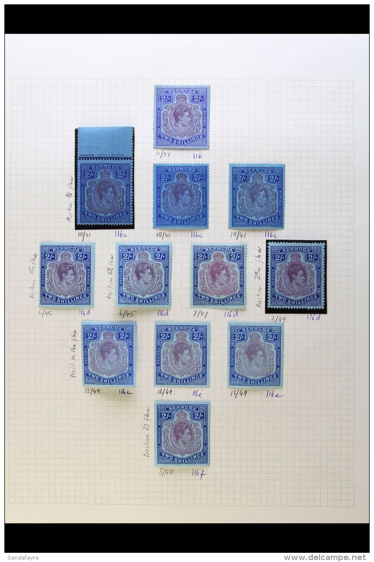 1938-53 KGVI KEY TYPES. FINE MINT SPECIALIZED COLLECTION On Leaves, All Stamps With Identified Printings And Some... - Bermudes