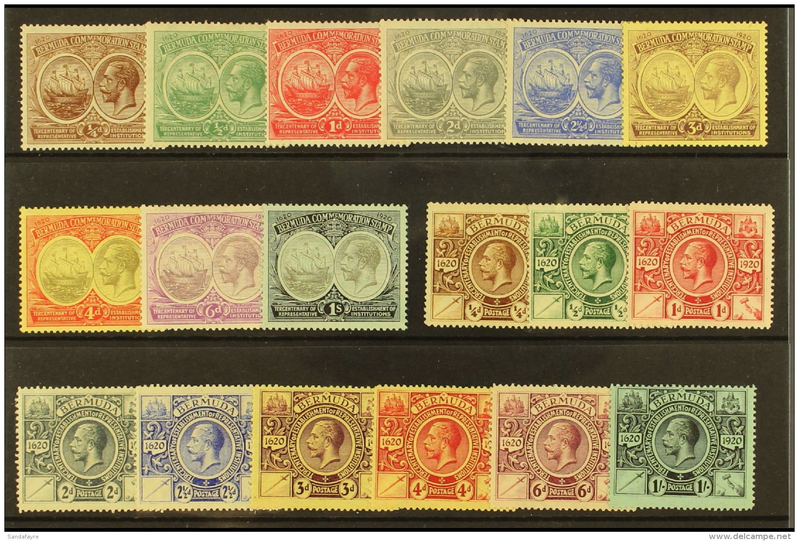 1920-1 Tercentenary, Both Issues In Complete Sets, SG 59/67, 68/76, Mint (18). For More Images, Please Visit... - Bermudes