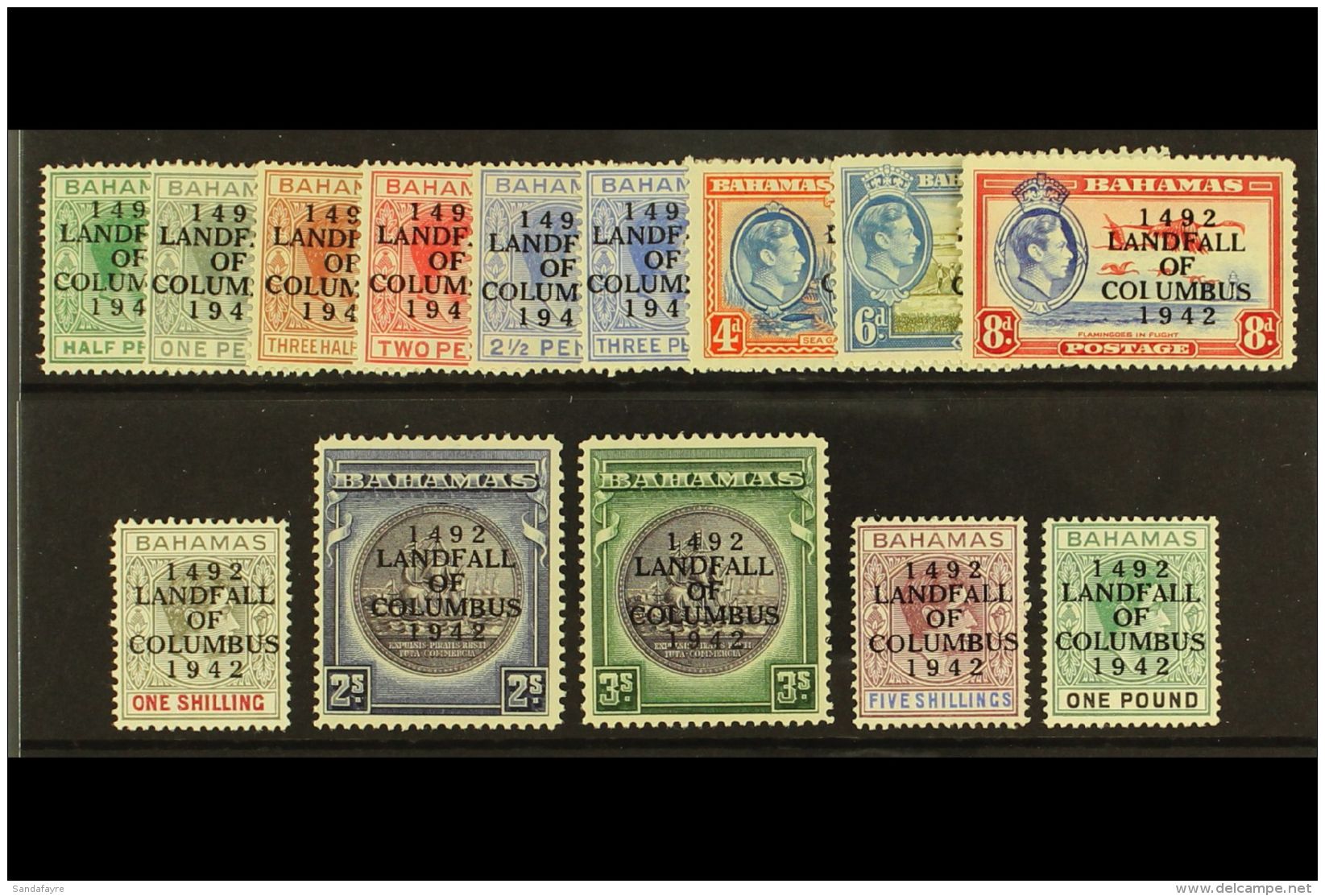 1942 "Landfall Of Columbus" Ovptd Set, SG 162/75a, Very Fine Mint (14). For More Images, Please Visit... - Andere & Zonder Classificatie