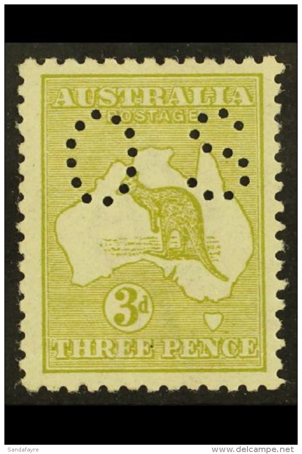OFFICIAL 1914 3d Olive Punctured "OS", SG O20, Very Lightly Hinged Mint With Horizontal Bend At Base. For More... - Otros & Sin Clasificación