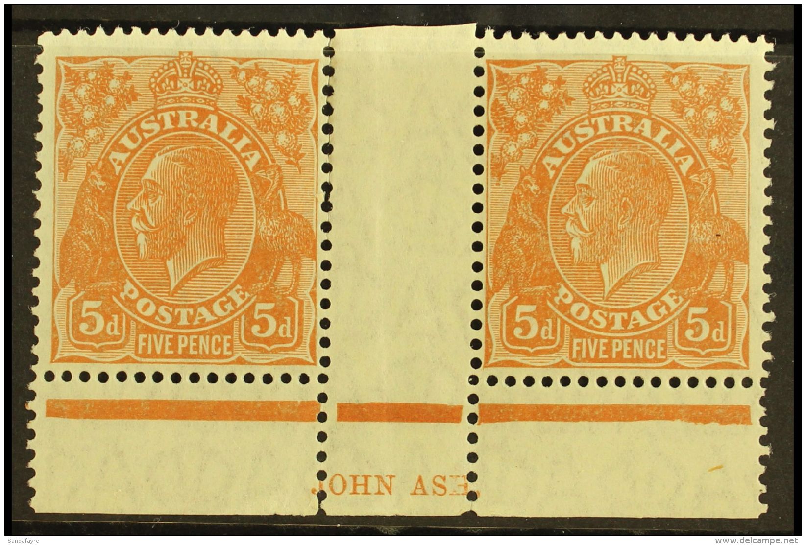 1926-30 5d Orange-brown George V Head, Die II, Perf 13&frac12; X 12&frac12;, SG 103a, JOHN ASH Imprint Pair, Fine... - Sonstige & Ohne Zuordnung