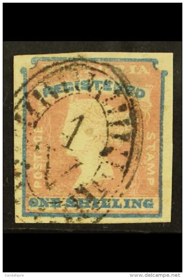 VICTORIA 1854 - 5 1s Rose Pink And Blue Registration Stamp, SG 34, Used. Tiny Wood Pulp Inclusion On Reverse... - Autres & Non Classés