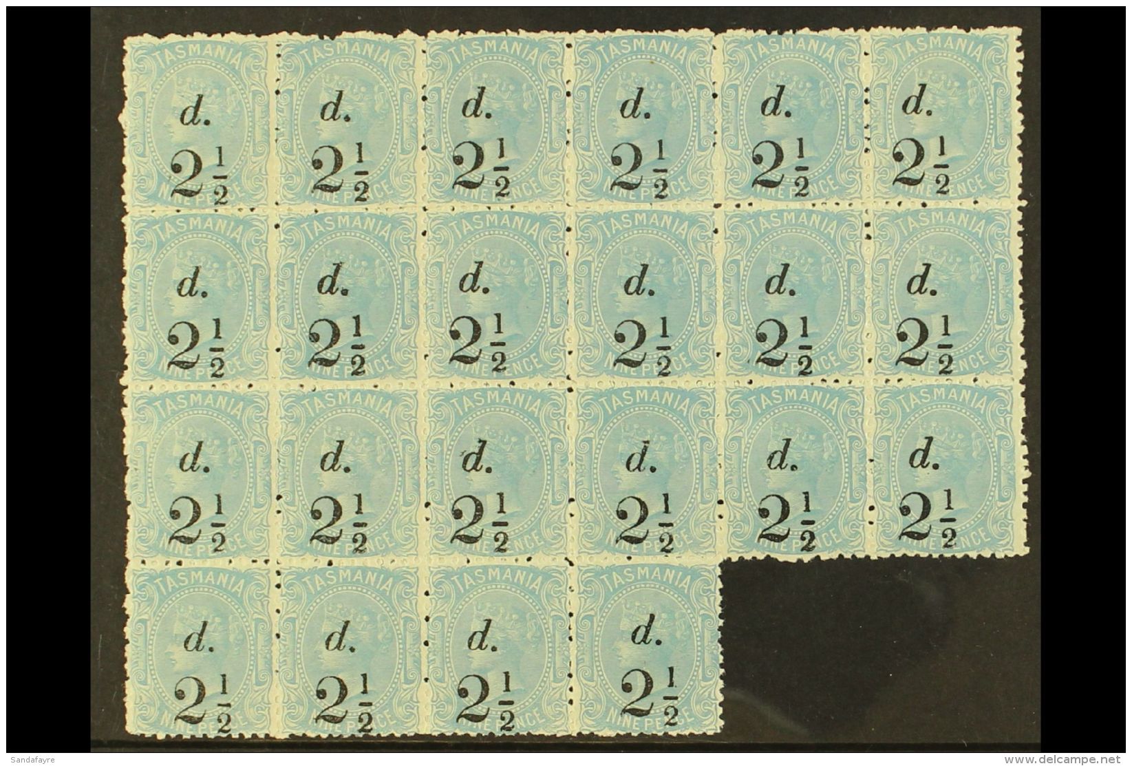 TASMANIA 1889 &frac12;d On 9d Pale Blue, SG 169, BLOCK OF 22 Mint, Chiefly Never Hinged (just 3 Stamps Hinged).... - Andere & Zonder Classificatie