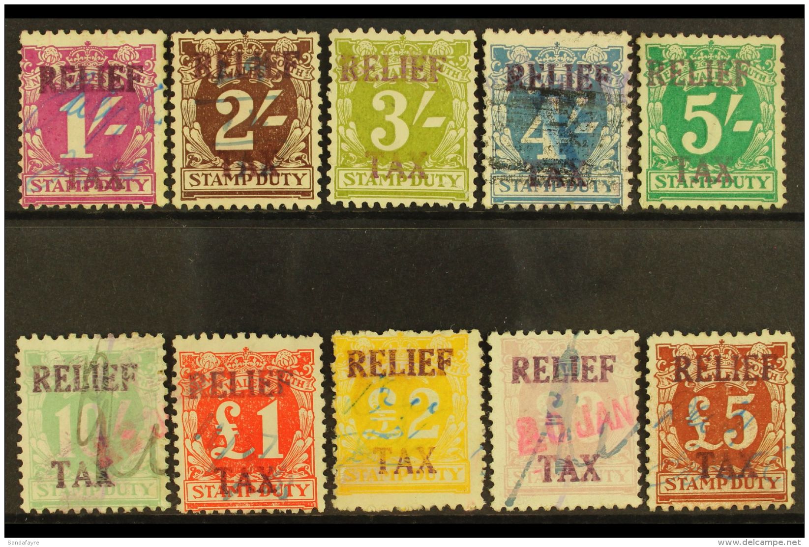 NEW SOUTH WALES REVENUE STAMPS Circa 1930 Relief Tax Purple Overprint Complete Set, Barefoot 5B/17B, Fine Used.... - Andere & Zonder Classificatie