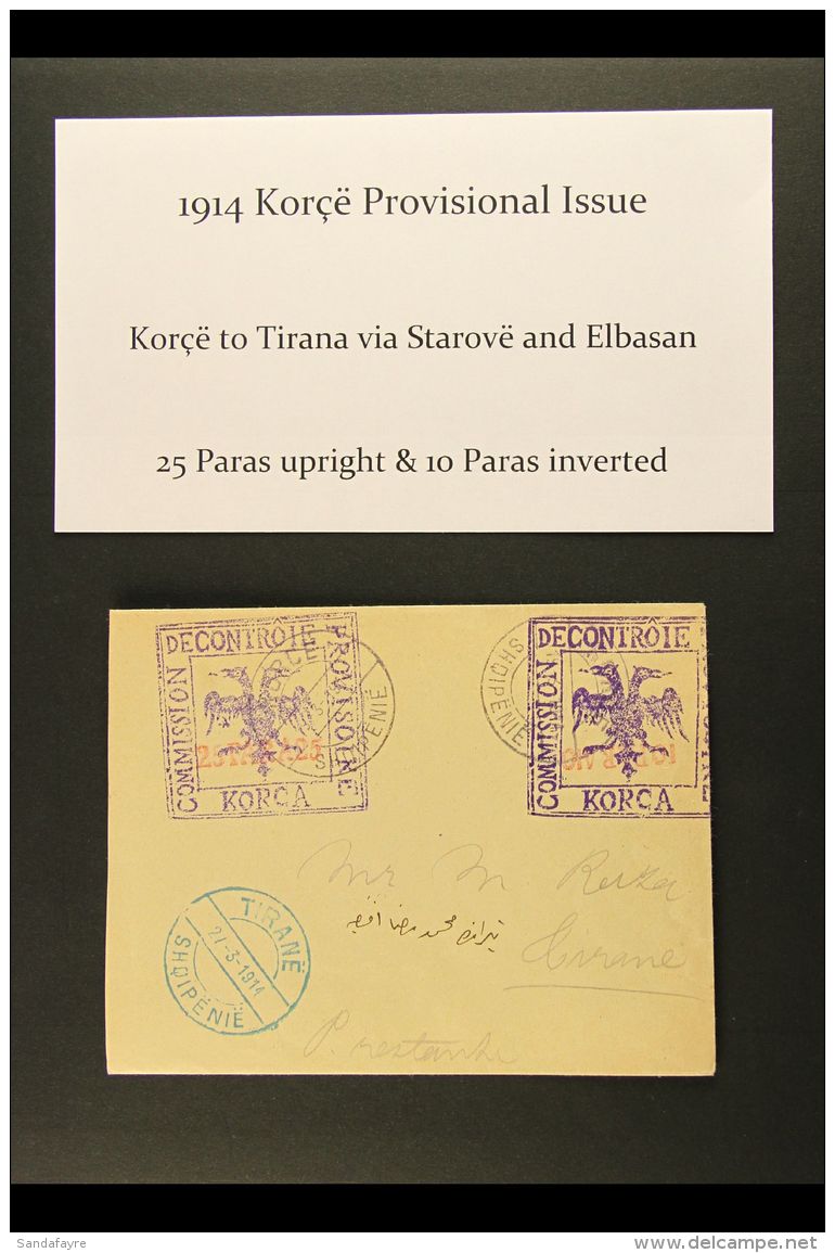 1914 KORCE PROVISIONAL MILITARY POST ISSUE 10pa &amp; 25pa In Violet, Values In Red, 10pa Inverted, 25pa... - Albanie