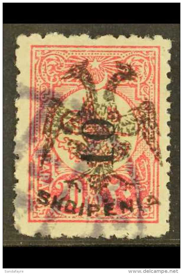 1913 "10" On 20pa Rose- Carmine Showing The "10" SIDEWAYS, SG 11 Variety (Michel 16 Variety), Very Fine Used With... - Albanië