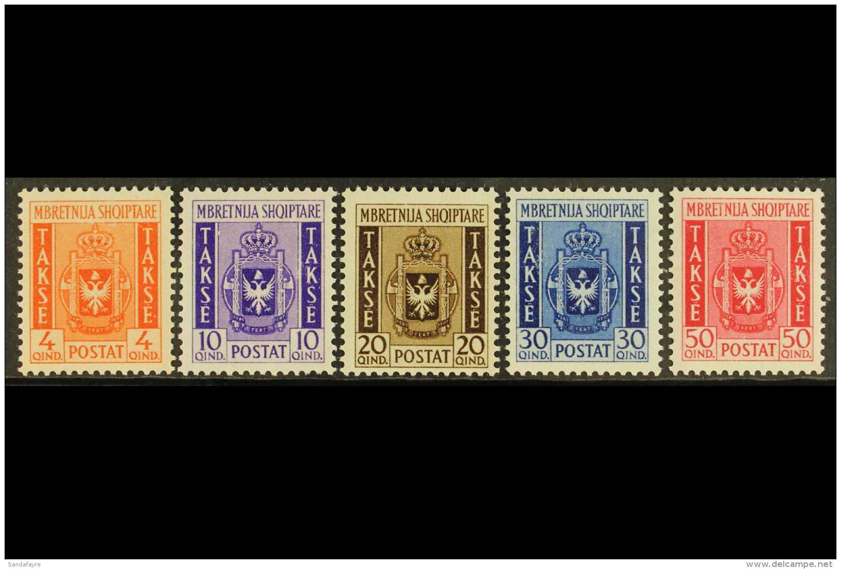 WWII ITALIAN OCCUPATION OF ALBANIA - 1940 POSTAGE DUE Complete Set, Sassone S. 9 , Very Fine Lightly Hinged Mint.... - Unclassified