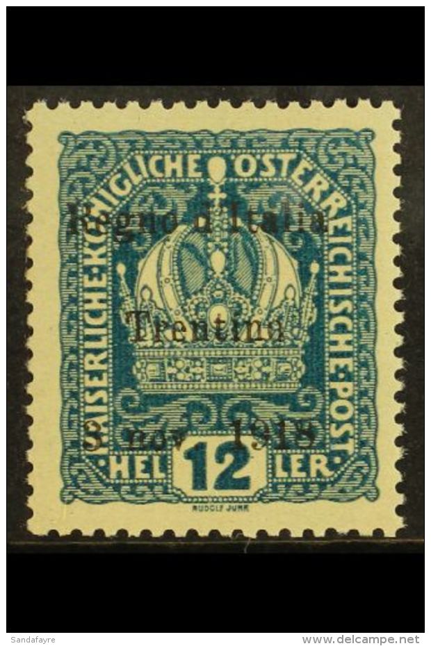 WWI ITALY TRENTINO - ALTO ADIGE 1918 12h Blue Green Ovptd, Sass 5, Superb NEVER HINGED MINT. Signed Oliva. Scarce... - Non Classés