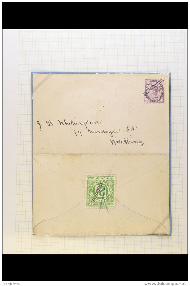RAILWAYS - LONDON BRIGHTON &amp; SOUTH COAST RAILWAY Superb Cover Opened Out For Display Franked 2d Green Railway... - Unclassified