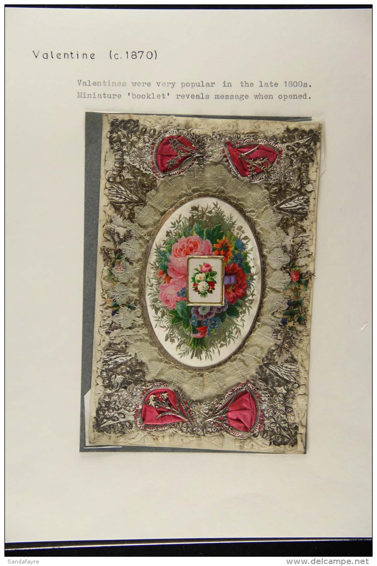 1870's VALENTINE CARD A Lovely Embroidered Valentines Card From The 1870's, Beautifully Made With Lace And Flowery... - Andere & Zonder Classificatie