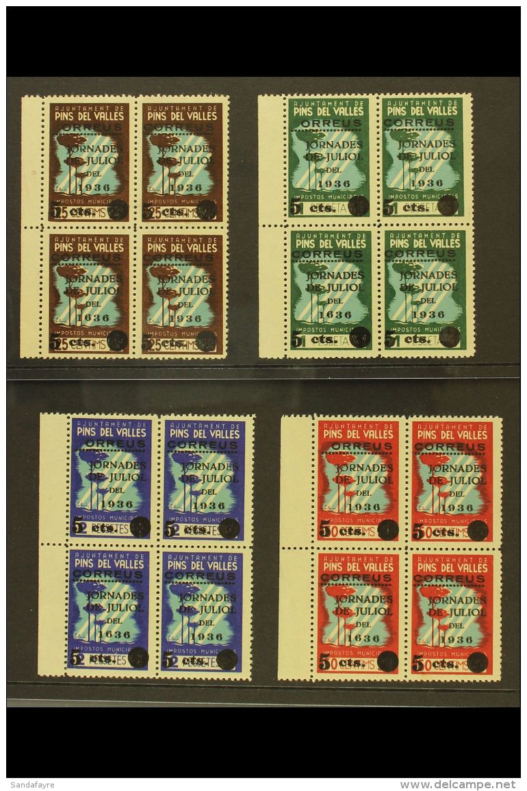 SPANISH CIVIL WAR LOCAL STAMPS PINS DEL VALLES 1936 Overprints Complete Set, Galvez 604/07, Fine Never Hinged Mint... - Andere & Zonder Classificatie