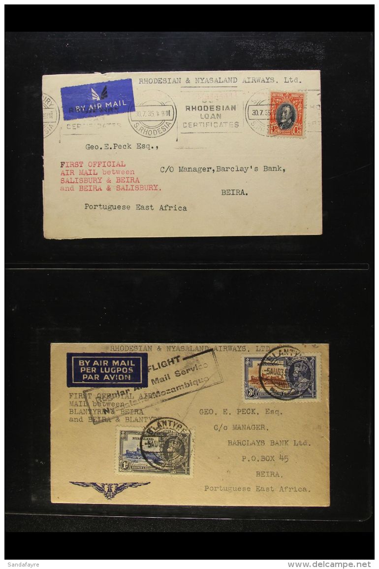 RHODESIAN &amp; NYASALAND AIRWAYS 1935 FIRST FLIGHT AIRMAIL COVERS, Four Covers Incl. 30.7.35 Salisbury To Beira,... - Andere & Zonder Classificatie