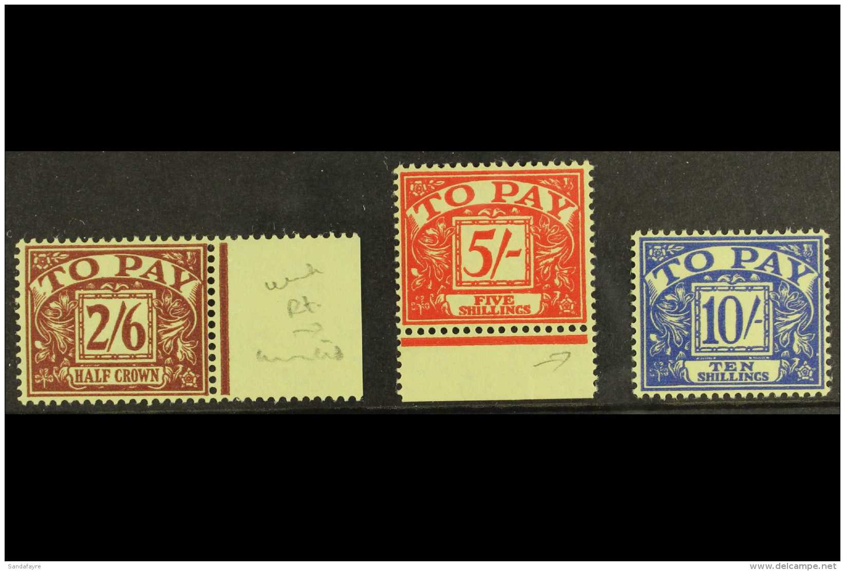 POSTAGE DUES 1959-63 2s6d, 5s &amp; 10s, Wmk Mult Crowns Sideways Inverted, SG D65/7Wi, Never Hinged Mint (3). For... - Andere & Zonder Classificatie