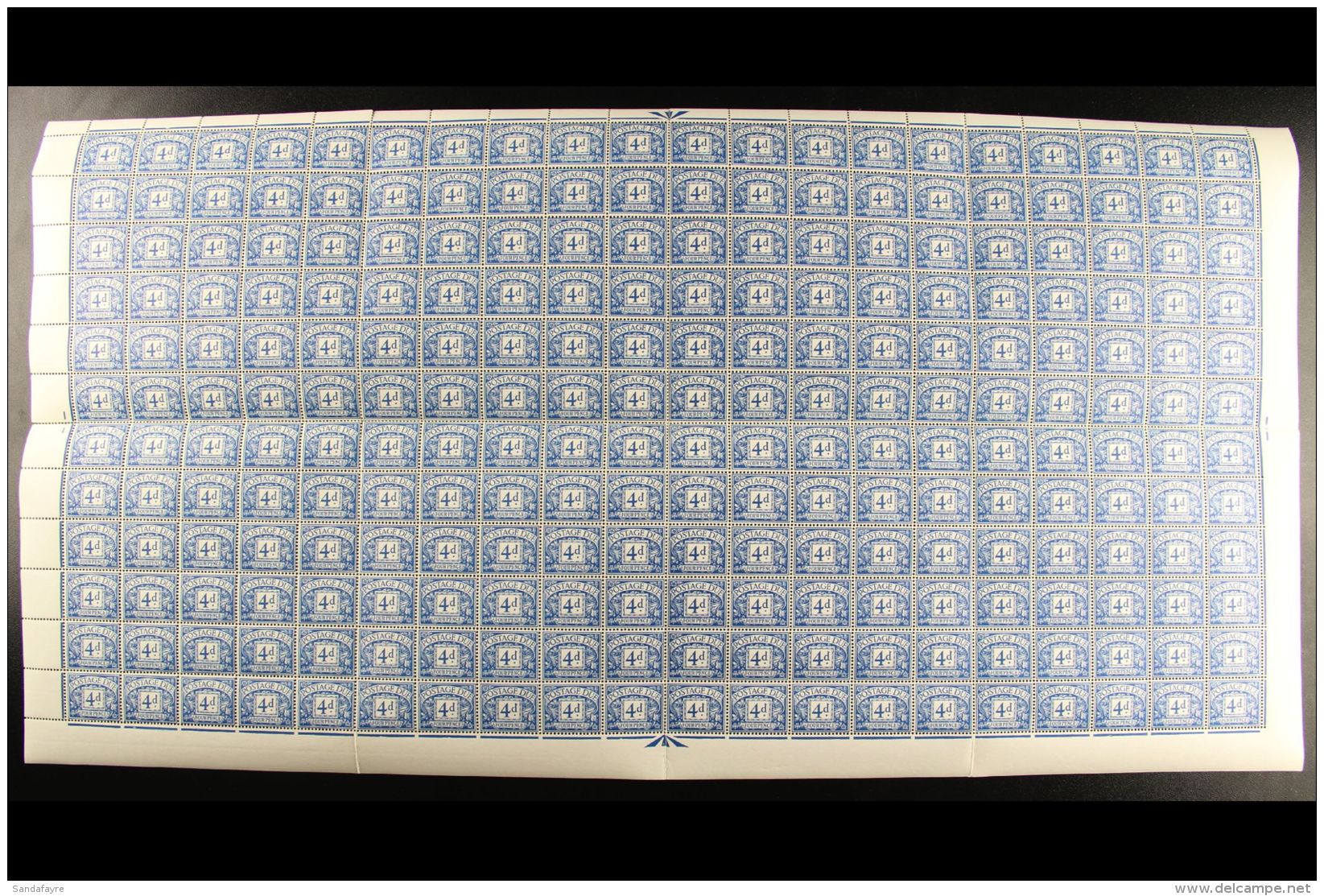 POSTAGE DUES 1968-9 4d Blue, No Watermark, SG D71, Never Hinged Mint COMPLETE SHEET OF 240 STAMPS, Some Perf... - Other & Unclassified