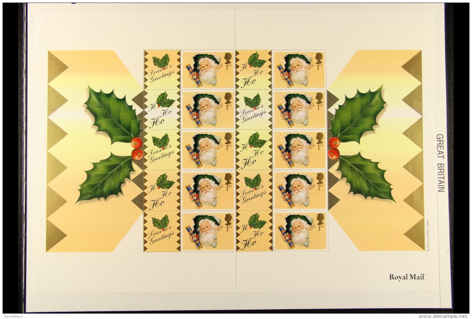 POST OFFICE GENERIC LABEL SHEETS 2000  10 X (1st) Christmas Cracker Smiler Sheet With Post Office Imprint, SG LS3,... - Autres & Non Classés